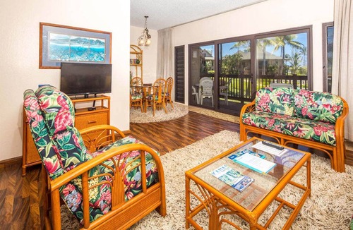 Lihue Condo | Island Touches w/Modern Kitchen, Wood Floors, Lanai, Flat Screen, WiFi–Kaha Lani 203