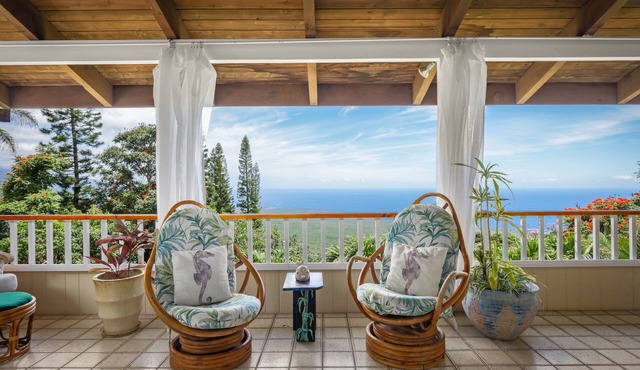 Experience ocean views at Hale Mauka, a spacious 3-bedroom retreat in Captain Cook, HI.