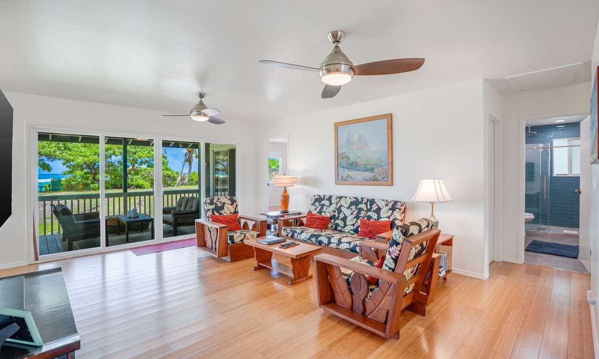 Anahola House | Hale Makai Beachfront Home, AC, Oceanfront on Anahola Bay, TVNC# 5065